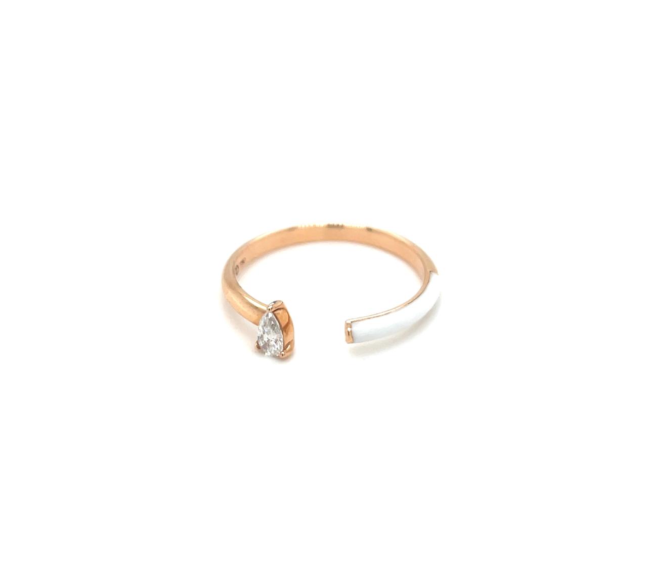White Enamel Pear Diamond Ring